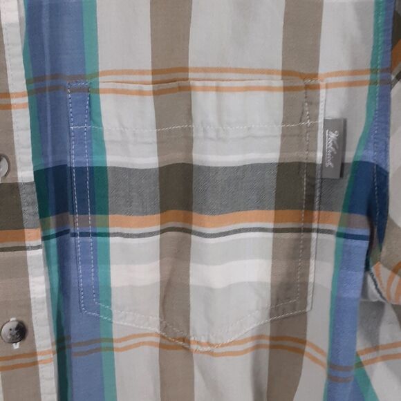 Woolrich Adult Mens L Multicolor Plaid Short Sleeve Button Up Shirt Outdoor Camp - Picture 2 of 7